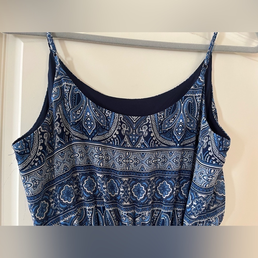 Forever 21 Mixed Blue Pattern Mini Dress with spaghetti straps Women’s size S - Picture 2 of 11